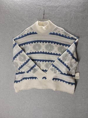 a.n.a a new approach whisper pattern Women s Soft & Comfy sweater blue, cream 2X