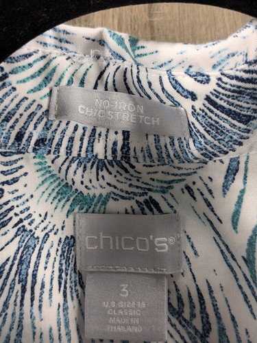 Top Chicos No Iron para mujer XL azul estampado de concha abotonada manga larga elástico - Imagen 4 de 10