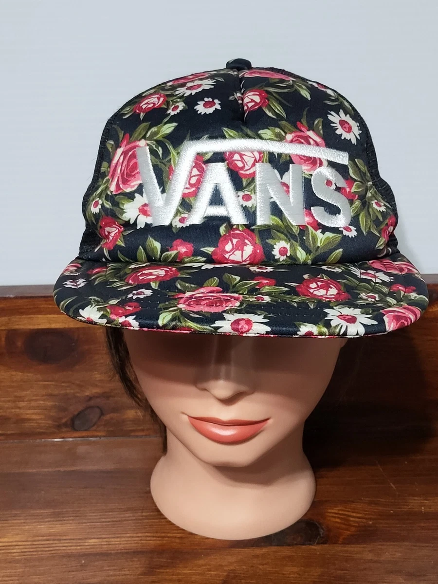 VANS Vintage Floral Trucker Snap Back Hat Cap mesh black eBay