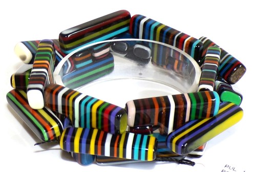 Sobral Neoconcretismo 1WJP Night Stripe Beads Artist Made Stretch Bracelet - Picture 4 of 6