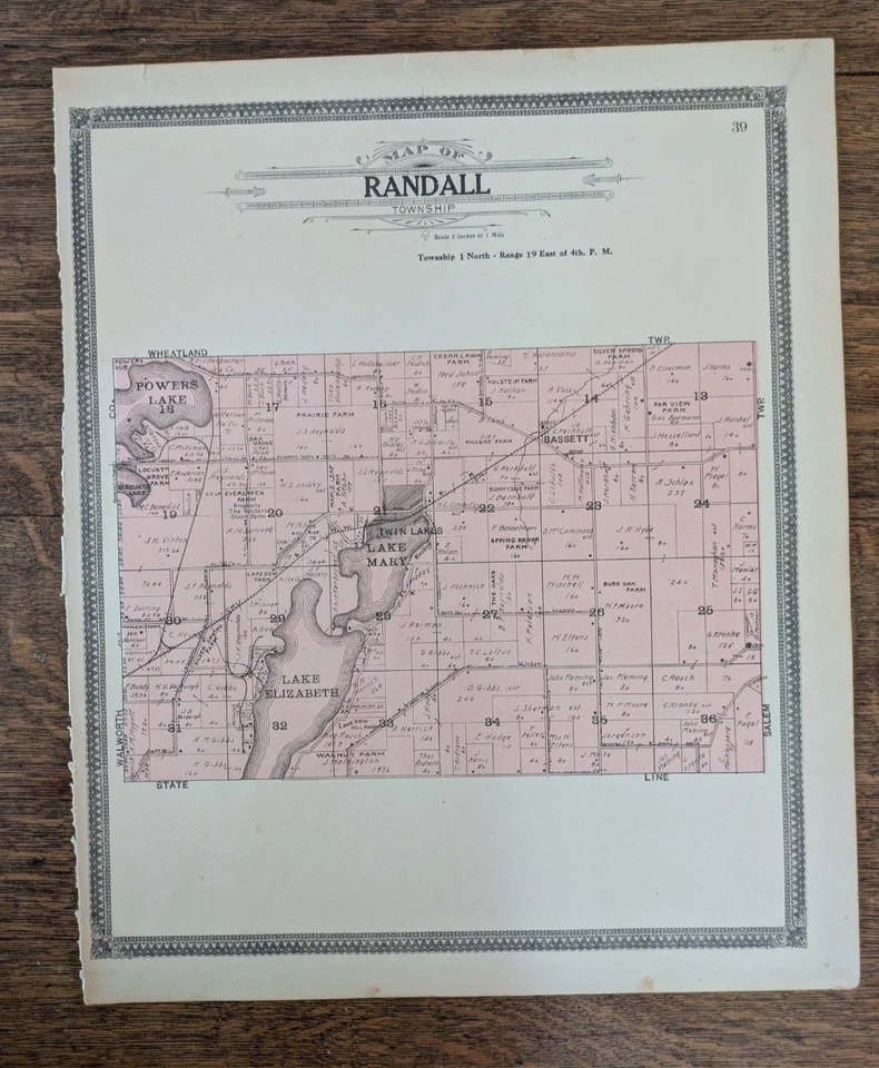 Vintage 1908 Atlas Plat Map of Racine Kenosha Co Randall Township Wisconsin #39 - Image 2 of 4