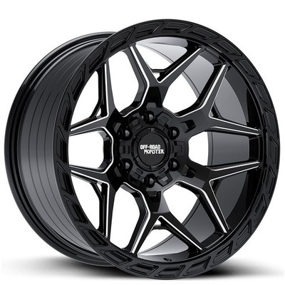 20x10'' Off Road Monster Wheels M40 Gloss Black Milled Flow Formed Rims (5 pcs)