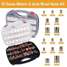 VIGRUE 16" Rivet Nut Tool Kit with 15 Mandrels and 300 Rivet Nuts Assortment