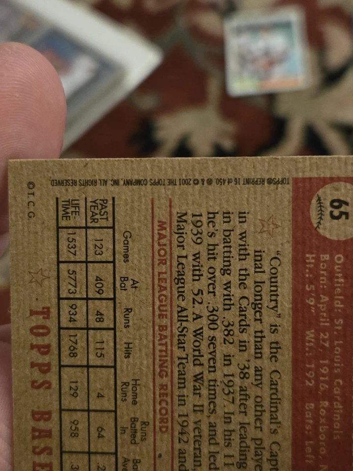 1957 Topps Enos Slaughter #215 autógrafo 2001 reimpresión tarjeta HOF CARDINALS YANKEES Foto 4 de 4