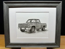 Drawing of a 1982 Chevrolet Silverado Truck Graphite Pencil Art Sketch Picture
