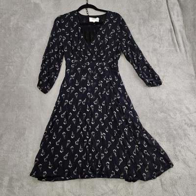 Bash Floral Dress Sz 1 Silk Blend True Wrap Robe Memory Noir Knee V Neck Womens