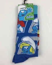 The Smurfs Socks Adult Sz 8-12 Blue Graphic Novelty Crew Socks Retro Vintage NWT