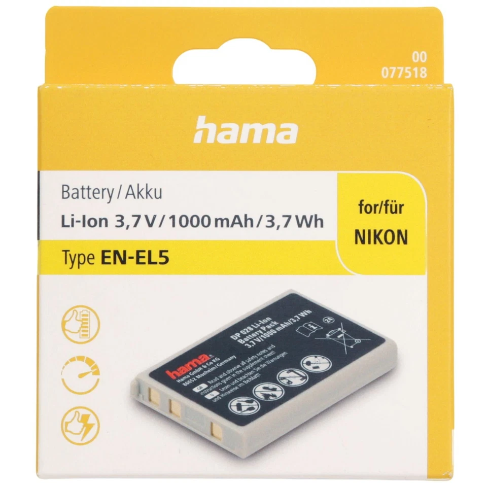 Hama Li-Ion Akku passend für Nikon EN-EL5 CoolPix P510 P520 P530 P5000 P5100 S10 - Bild 1 von 3