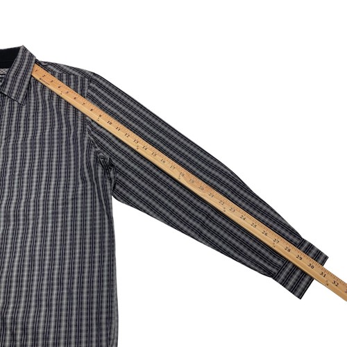 Report Collection | Black Plaid Long Sleeve Button-Down Shirt | Men's Size M - Picture 7 of 8