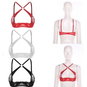 US Women's Lingerie Pu Underwear Sexy Bras Hollowing Out Bralette Open Top Party