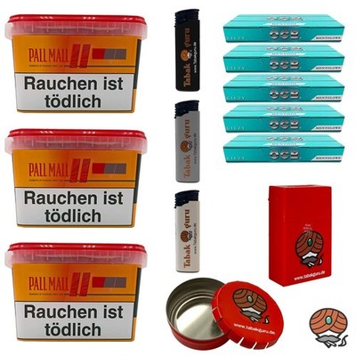 Pall Mall Mega Box Tabak 3x 145g, OCB Menth. Hülsen, Box, Aschenbecher