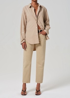 Citizens of Humanity Kayla Shrunken Button Front Shirt Cotton Blouse Beige M