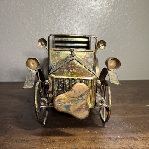 Music Box Vintage Rame Latta Metallo Manovella Auto Modello T Cabrio Replica - Foto 2 di 7