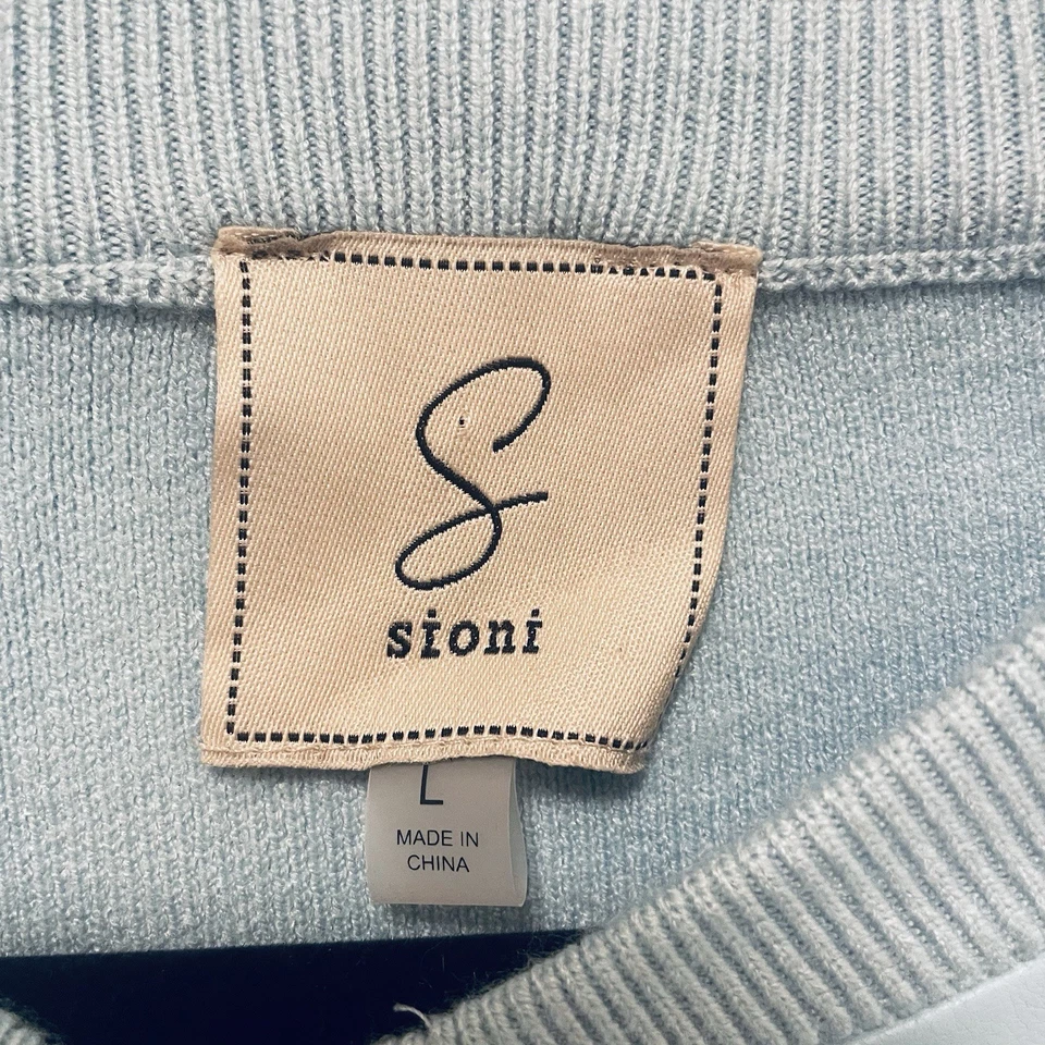 SIONI Azul Claro Imitación Cuero Suéter Chaqueta Bomber Talla L Foto 2 de 4