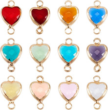 12Pcs Crystal Heart Charm Links Golden Plated Glass Heart Connector Pendants 19X