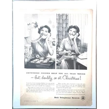 Vtg Bell Telephone System Print Ad 1950s Rotary Phone Christmas Housewife Phone