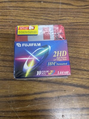 New 10 Pack Fujifilm 2HD High Density 3.5'' Floppy Disk, Colored