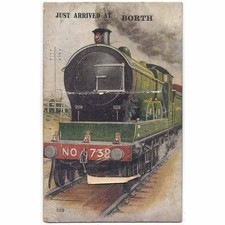 Postal extraíble de novedad BORTH recién llegada, matasellos tren expreso Borth 1924