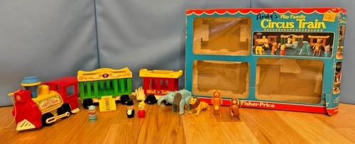 Fisher Price vintage 1979 3-car PLAY FAMILY CIRCUS TRAIN W/ BOX Complete #991