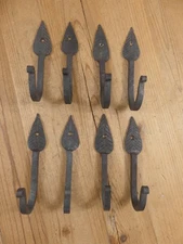 8 IRON LEAF HOOKS Coat Hat Entryway Hook 5 1/4" Long Hand Forged **SOME RUST**