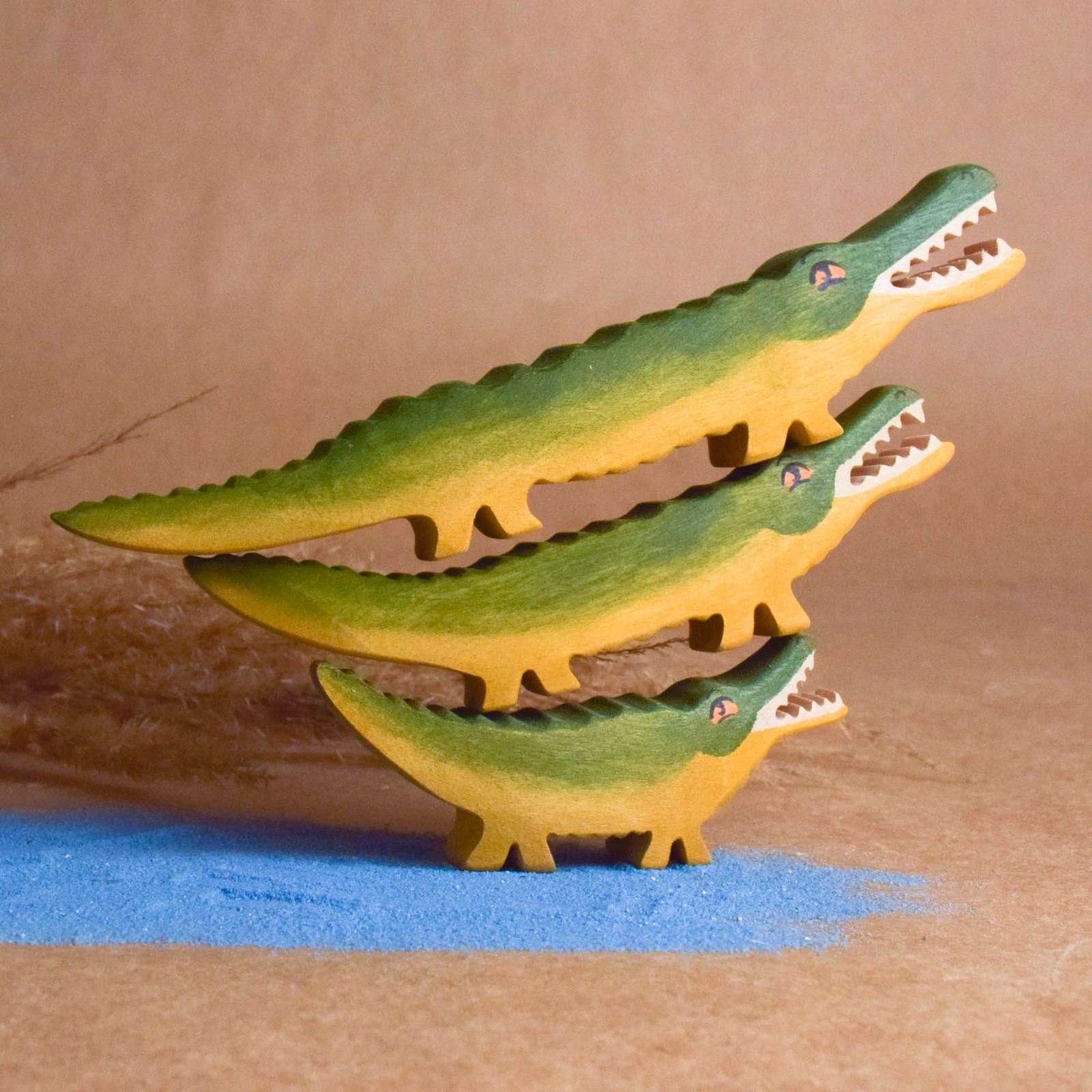 Handmade Wooden Jungle Safari Animals Сrocodile Figurines Toy Set Zoo Africa