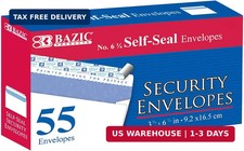 BAZIC Products 6 3/4 Self-Seal Security Envelopes, 55 Ct
