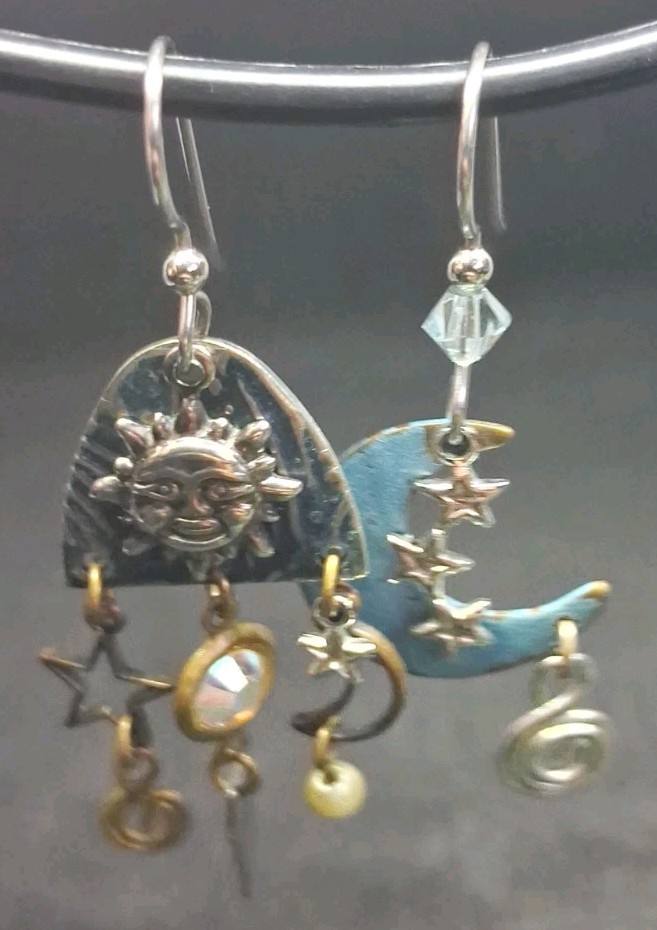 Eclectic Mismatched Celestial Dangle Earrings Sun… - image 6