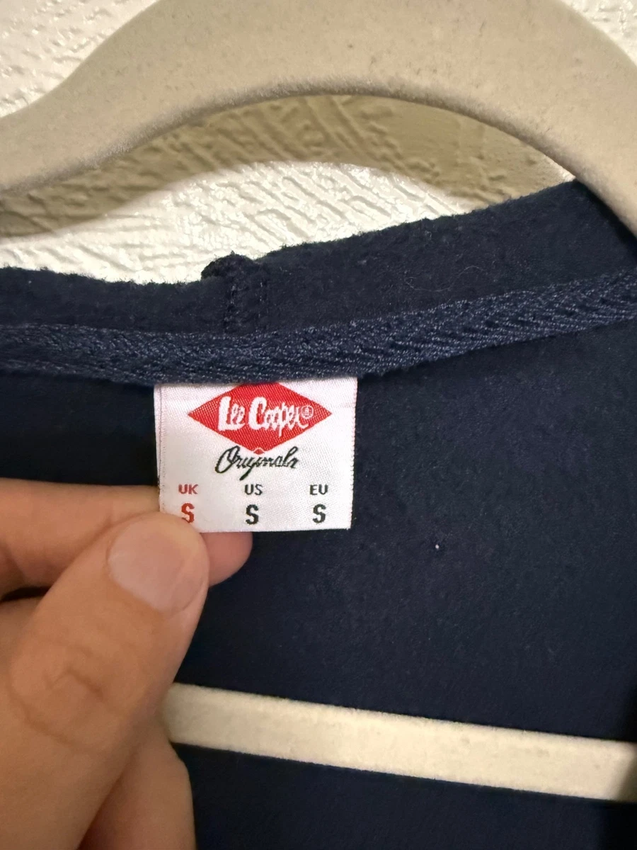 Sudadera con Capucha Lee Cooper Para Hombre Pequeña Azul Marino Bordada Escritura Logo Cremallera Completa Jersey