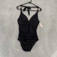 Victoria's Secret Swim One Piece Womens Medium Ruched Plunging Halter Swimsuit