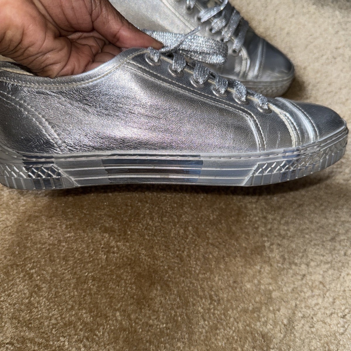 Chanel Silver Metallic Lace Sneakers Size 40 US 9.5 | eBay
