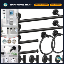 10pcs Matte Black Bathroom Hardware Set - Modern Towel Bars, Hooks  Accessories