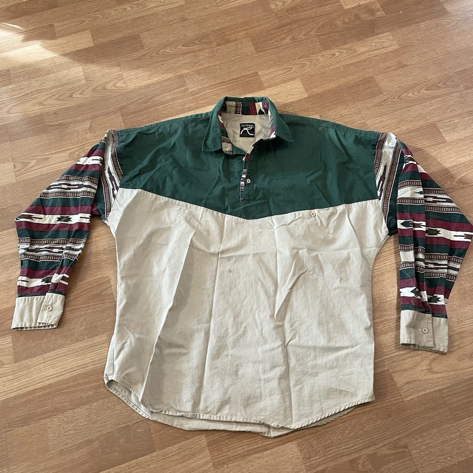 Camisa Roper Vintage Para Hombres XXL Vaquero Azteca Occidental 1/4 Pullover Hecha en EE. UU. 90s Foto 2 de 4