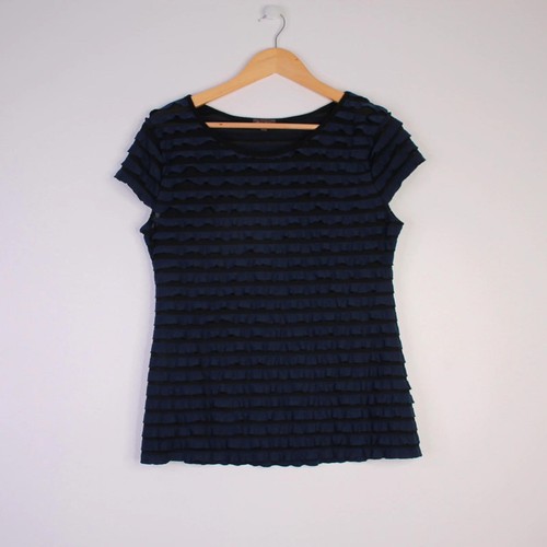 Womens Phase Eight Navy Blue Textured Short Sleeve Top – UK 14 - 第 2/8 張圖片