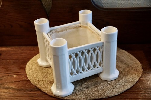 6 Inch Square Pottery Planter Germany w/ Liner, Corner Bud/Candle Holders #4802 - Picture 2 of 9
