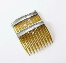 Pair of Native American Navajo Shiny Stamped Sterling Silver 2" Small Hair Comb
