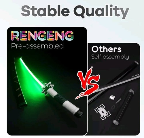 RENGENG Light Up Sanemi Sword, 40 " Green Rechargeable Plastic Anime Replica - Picture 4 of 5
