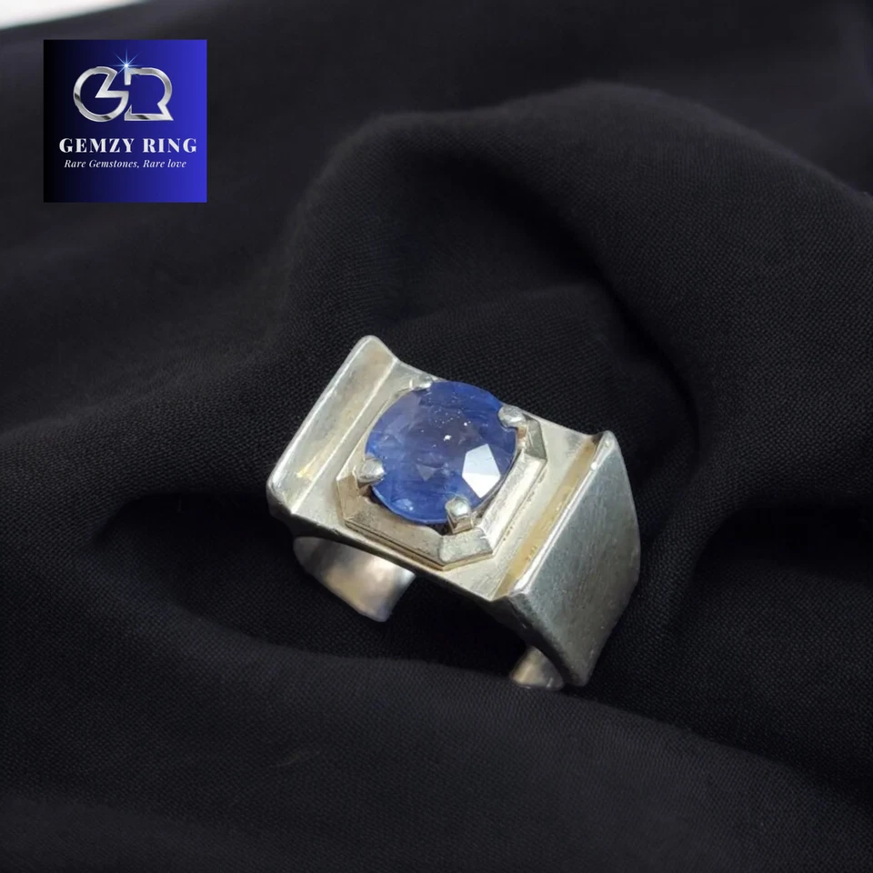 Anillo de zafiro natural azul oscuro piedra de zafiro real anillo de piedra de neelam anillos chiítas Foto 3 de 4
