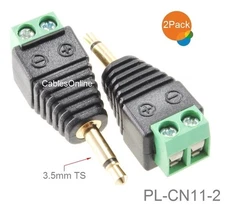 2-Pack 3.5mm 1/8" Mono Male Plug to AV 2-Screw Terminal Block Balun Connector