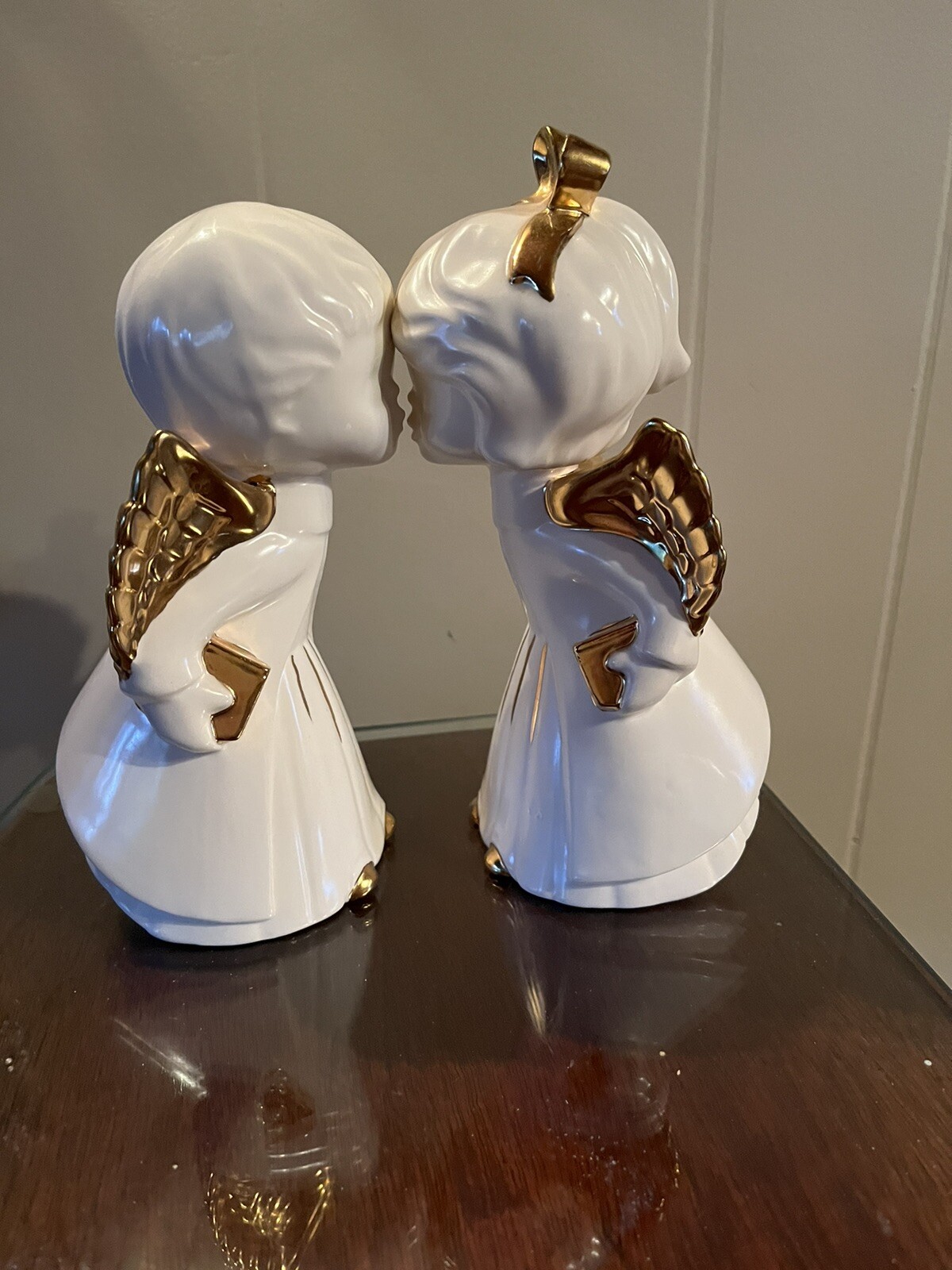 Vintage Ceramic Kissing Angels White Gold eBay