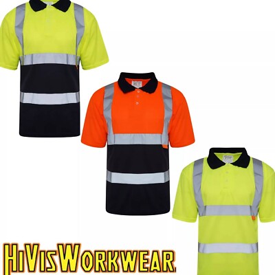 Hi Viz Vis Polo T-Shirt High Visibility Reflective Tape Safety Security ...