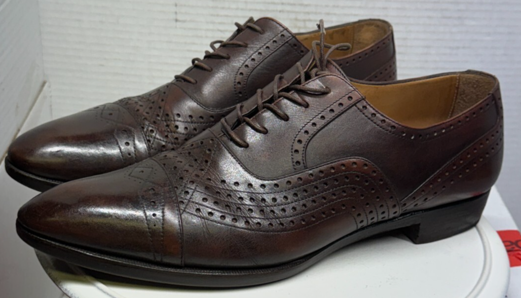 Scarpe eleganti Yves Saint Laurent YSL stringate pelle marrone punta cappuccio brogue uomo 42 9