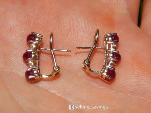 14K YELLOW GOLD EFFY 2.00tcw RUBY CABOCHON DIAMOND 7/10 INCH OMEGA BACK EARRINGS - Picture 4 of 11