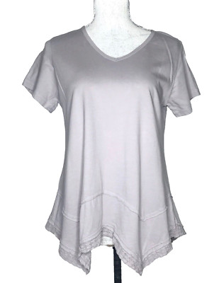 CMC Color Me Cotton Womens Asymmetric Hem Top Size Small V-Neck Lace Tunic Boho