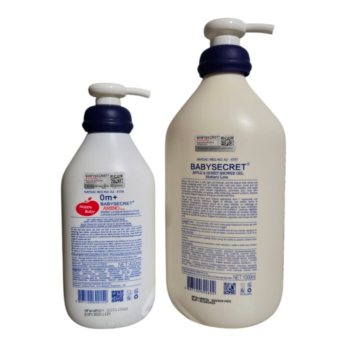 Baby Secret Apple & Honey Shower Gel, Amino Acids Lotion. Protects