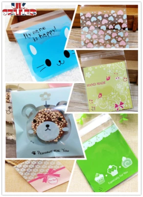 100pcs Self Adhesive Cute Plastic Bag Cookie Candy Gift Packaging bags 10x10cm
