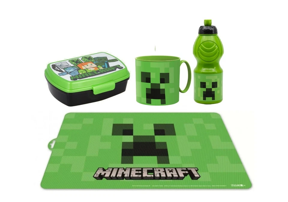 Minecraft Set Colazione Box Porta Merenda + Borraccia + Tazza + Tovaglia Scuola