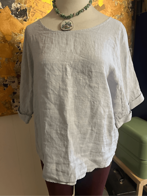 Angela Mara Made in Italy Boxy Lagenlook 100% Linen Pale Gray/Blue Short  Sleeved | eBay