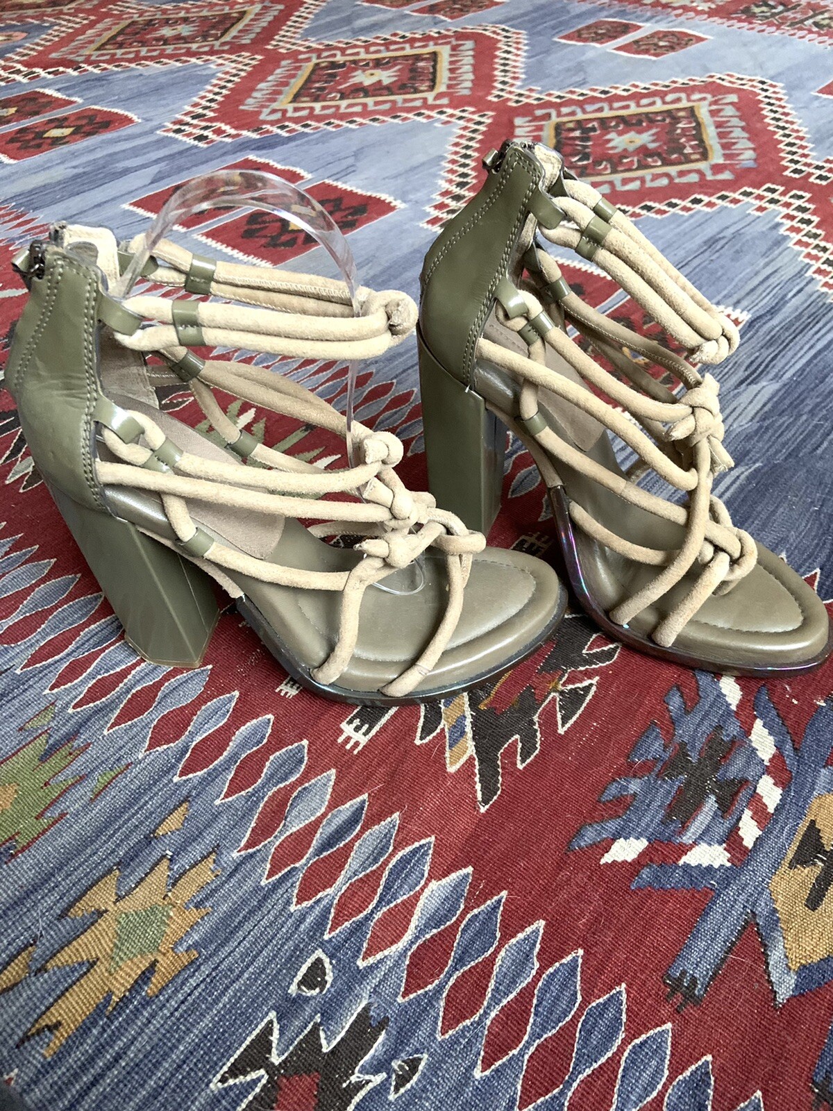 Alexander Wang Tempest Shoes Leather Suede Sandal Platform Lace Green Khaki 8.5 image 10