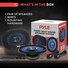 Pyle PL683BL 6x8" 360W 3-Way Car Coaxial Audio Speakers Stereo (Pair)