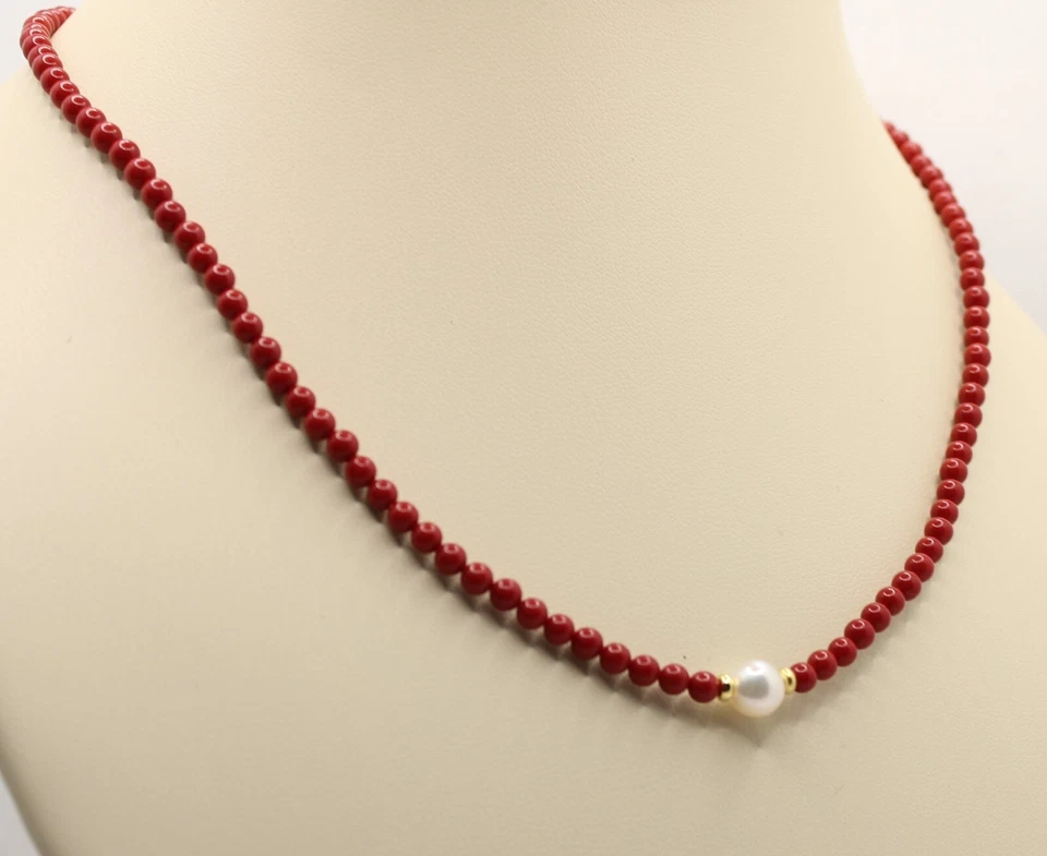 COLLANA BRACCIALE PASTA DI CORALLO ROSSO PERLA COLTIVATA ACQUA DOLCE MM 7 EXPLOI - Immagine 3 di 4
